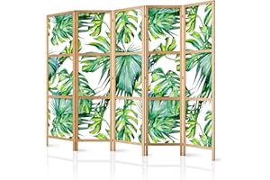 murando - Biombo XXL Tropical Hojas Monstera 225x171 cm 5 Paneles Lienzo de Tejido no Tejido Tela sintética Separador Madera Design Moda Hecho a Mano Home Office Japón b-B-0295-z-c