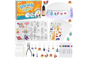 Pllieay Shrink Plastic Kit Include 15 Shrink Plastic Sheets A5,UV Resin Light with UV Resin, Acrylic Pen, Shrinkles Keychains Making Kit for Kids Craft and Art DIY Ornaments or Creative Craft