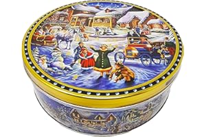 PVL TRADE Danish Cookies Assortment 400g (14 Ounce) in an Embossed Winter Village Christmas Biscuit Tin - Biscuit Gift Box for Women, Men & Kids