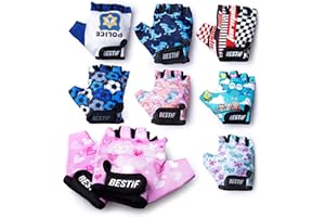 BESTIF Kinder Fahrradhandschuhe für Jungen und Mädchen Fingerlose Radhandschuhe Halbfinger | Klettverschluss | Gel Polsterung