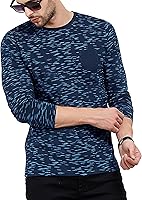 Maniac Men's Fullsleeve Round Neck All Over Printed Navy Cotton Tshirt