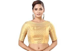 Madhu Fashion Traditionelle Damen-Saree-Bluse aus Brokat, genäht, goldfarben, mit Brokat