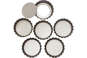 Webake Plat a Tarte Lot de 6 moule à Tartelettes Moule avec Fond Amovible en Acier Golden Couleur Revêtement Anti-adhésif Ø10 cm