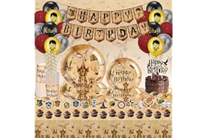 Wizard Geburtstags Deko, Magischer Wizard Partygeschirr Set, 122 Stück Wizard Pappteller Kindergeburtstag, Becher, Servietten, Luftballons, Tischdecke und Happy Birthday Banner für Wizard Party Deko