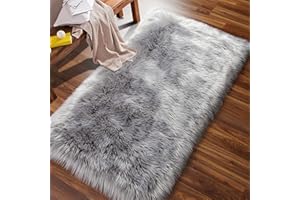 AUFELL Artificial Alfombra Piel de Imitación Felpa Mullidas Alfombra de Antideslizante para el Dormitorio de la Sala Alfombras de Sofá Gris 23.6x35.4 Inch