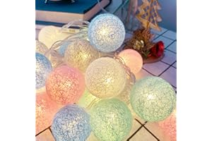 EvaStary Lichterkette Kinderzimmer, 3 Meter 20 LED Cotton Ball Lichterkette batteriebetrieben, LED Kugel Lichterketten für Innen, Zimmer Deko wie Weihnachten, Hochzeit, Party, Zimmer, Vorhang