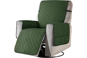 subrtex Sesselschoner Gesteppt Sesselbezug mit Armlehnen- Taschen, Reversible Sesselhussen für Relaxsessel und Fernsessel, maschinewaschbar(Armeegrün, Groß)