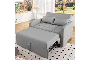 Miyemo 2 Seater Sofa Bed, 3 In 1 Convertible Sleeper Bed, Pull Out Sleeper Sofa with Adjustable Backrest, Daybed for Living Room & Apartment, Linen Fabric, 180x127cm, Grey