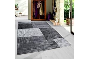 HomebyHome Dywan do Salonu, 120 x 170 cm, Czarny i Szary, Nowoczesny Wzór w Kratkę - Jadalni i Sypialni, Krótkie Włosie, Bardzo Miękki, Łatwy w Pielęgnacji