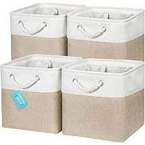 Univivi 4 cestini portaoggetti cubici da 33 cm, con fondo rigido, pieghevoli, per armadio, vestiti, cestini portaoggetti con manici per organizzare (cachi