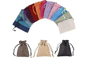 MaoXinTek Burlap Bags Wedding Favors Gift Bags Multicolor Vintage Party Candy Pouches with Drawstring, 15 PCS Small Jute Jewelry Sacks for Christmas, DIY Crafts, 9x7cm