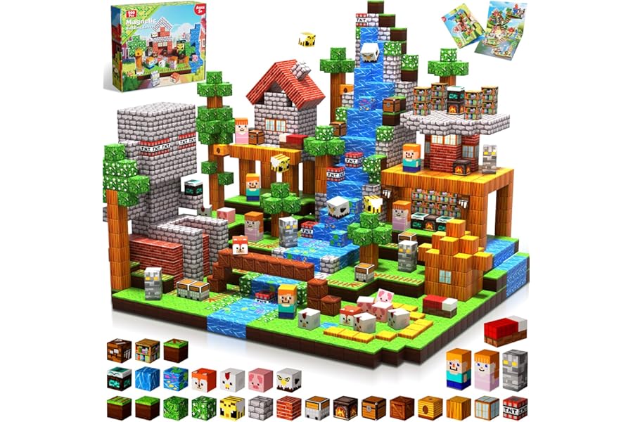 Goody King Magnetic Building Blocks for Children 200 Pieces – Magnetic Blocks with Prairie Theme – Animals and Rivers – Magnetic Building Blocks Montessori Toys – STEM Gifts for Children 3-9 Years