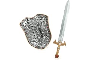 VEGAOO Kit Bouclier et épée Chevalier médiéval Enfant en Plastique - Rouge - Taille Unique