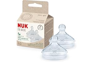 NUK Tettarelle di ricambio per biberon Nature | M | 6-18 mesi | Silicone sostenibile simile al seno con sfiato anti coliche | senza BPA | 2 conteggi, Trasparente