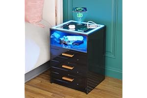 ‎FIGBIRD Figbird LED Hochglanz Nachtschrank mit kabellose Ladestation,Intelligent Nachttisch mit Touch-Screen,Nachtkommode mit 3 Schubladen und USB/Type-C Aufladung für Wohnzimmer Schlafraum