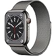Apple Watch Series 8 (GPS + Cellular, 45mm) Smartwatch - Edelstahlgehäuse Graphit, Milanaise Armband Graphit. Fitnesstracker,