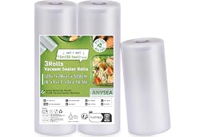 Anysea vakuumförslutningspåsar: Präglad vakuumfilm för mat, lämplig för sous vide-matlagning och vakuummaskiner, 20x1/28x2/x500 cm, 3 rullar per förpackning
