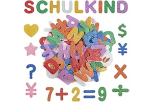 Kesote 220 Stück Sticker Buchstaben Glitzer Zahlen Aufkleber Moosgummi Schaumstoff Selbstklebend Alphabet Stern Herz Einschulung Deko Schulkind Kinder Schulanfang