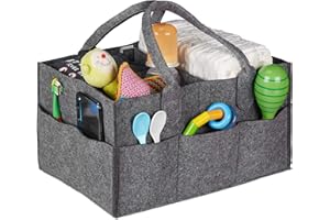 Relaxdays Baby Windel Caddy, 11 Fächer, entnehmbare Trenner, tragbar, Filztasche Auto, Wickeltisch Organizer, dunkelgrau