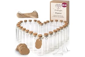 WeddingTree 30x40ml Vasetti Vetro Piccoli - Set di Provette Vetro Matrimoni con Tappi di Sughero e Ciondoli a Cuore - Come Regalo per Gli Invitati al Matrimonio, Decorazione, Portaspezie