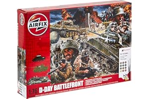 Airfix Diorama Model Building Kits - D-Day Battlefront Miniature Craft Kit, 1/76 Scale Plastic Model Kits for Adults to Build, Incl. Tank Models, Diorama Base & Figures - Military Gifts for Men