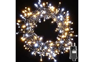 H HANSEL HOME Girlanda Led Lampki Świąteczne Lampki Choinkowe Zastosowanie Wewnątrz/Na Zewnątrz IP44 Wodoodporny Zielony Kabel (Ciepłe Białe Światło, 140 7M LED)