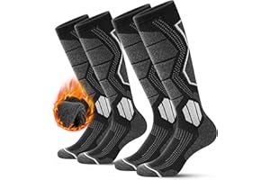 YESWEL Skisocken Herren & Damen aus Merino Wolle 2 Paar, Warme Thermosocken, Dicke Frottee Starker Schwarz Socken für Sport