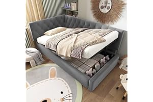 Gegtuon Schlafsofa Bett 90x200 für Kinder, Kinderbett Einzelbett Gästebett Betten mit Hydraulisch Stauraum, Tagesbett Polsterbett Jugendbett Bettgestell mit Lattenrost, ohne Matratze, Samt (Grau)