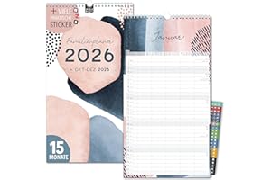 ‎SPIELEFABRIK Family Calendar 2026 5 Columns Pastel Family Planner 2026 with Sticker Holiday Recycling Holiday Wall Planner 2026 Wall Calendar 23 x 43 cm Including Oct-Dec 2025, Plant Calendar, Art Design Boho
