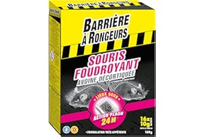 BARRIERE A RONGEURS Rodenticide contre les Souris, Foudroyant, Appât sur céréales, Agit entre 1 et 3 jours, 160 g, BARSOUF160, Noir
