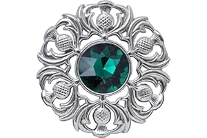 KILT MANIA Elegant Scottish Kilt Fly Plaid Brooch - Premium Thistle Design with Sparkling stone, Handcrafted Tartan Sash Pin, Luxurious Highland Dress Accessory for Women's