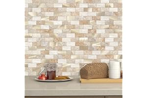 VAOVI Ziegelstein Mosaik 3D Selbstklebende Wandfliesen Aufkleber für Wand Bad WC Dusche Küche Fliesen Wandplatte Wasserdicht(10 Fliesen,Braun)