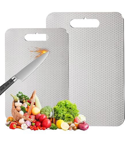 Planche à Découper En Titane Double Face 34x23 Cm - Acier Inoxydable Premium Pour Cuisine