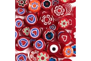 LUSSO LIA Coloured Glass Millefiori Pebbles Mosaics for Arts and Crafts 50 Grams (Red)