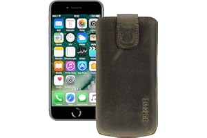 Suncase Etui Tasche kompatibel mit Apple iPhone SE 2 (2020) mit ZUSÄTZLICHER Hülle/Schale/Bumper/Silikon *Lasche mit Rückzugfunktion* Handytasche Ledertasche Schutzhülle Case in antik-dunkel braun