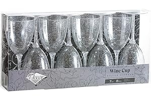 Decor Decorline - 96 x Gobelets à vin en Plastique Rigide de Qualité Supérieure des Verres à Vin - Paillettes D'argent - pour les Mariages et Fêtes, 200 ml - Réutilisables et Stables