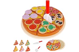 KRUZZEL Pizza zum Schneiden mit Pizza zum Schneiden von Pizza, aus Holz, verschiedene Spielzeuge, 9354