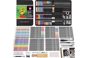 HIFORNY 120 PCS Drawing Set Sketching Kit, Art Supplies with 3-Color Sketchbook,Coloring Book,Rainbow,Colored,Watercolor,Metallic,Graphite,Black & Colored Charcoal Pencils,Blending Tools and More
