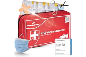 WALSER Trousse de secours automobile, trousse de secours voiture, kit d'urgence voiture, trousse de premiers secours DIN 13164:2022, rouge 44283