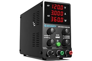 JESVERTY Alimentation DC Variable, 120V 3A Régulable à Commutation Réglable DC Banc Alimentation Linéaire avec Affichage LED à 4 Chiffres de Haute Précision, Port USB 5V/2A, Réglages Grossiers et Fins