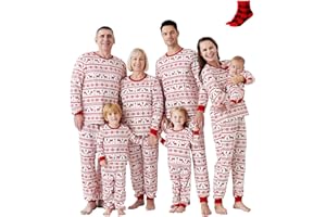 PATPAT - Pijama de Navidad de la Familia, Conjuntos de Estampado de Renos y Copos de Nieve, Conjunto de Pijamas para Parejas y niños para Navidad