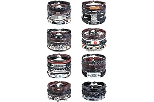 LOLIAS 27/31 Pcs Mélange Bracelets Cuir Tressé Bracelet Perles Bois Bracelet pour Homme Manchette Cuir Vintage Ajustable Bracelets Mode Bracelets