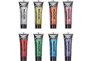 Moon Glitter - Gel glitter fine classico - 12ml - Set di 8 colori - Pittura Viso Glitter