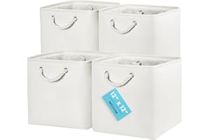 OrganiHaus Bacs de Rangement Cubiques 30X30 lot de 4, Paniers Cubes en Tissu avec Poignées en Corde, Cubes de Rangement Pliables pour Bibliothèque Kallax, Panier pour Chambre d'enfant. Blanc cassé