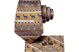 Hi-Tie Christmas Tie Set Silk Red Blue Green XMS Necktie and Clip Pin Pocket Square Cufflinks Set