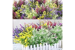 NANQWIN Artificial Flowers,12 Bundles Artificial Shrubs Bushes,Fake Flowers UV Faux Plants,Faux Plants Outdoor - Artificial Outdoor Plants and Flowers for Home Garden Wedding (6 colors)