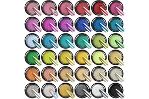 Saviland Poudre Chrome Ongle, 36 PCS Tres Scintillant Chrome Poudre Ongles Métallique, Miroir Effet Chrome Ongle, Nail Art Poudre Chrome Glitter Manucure, Décoration Poudre avec Éponge Bâtonnets