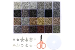 Naler 24000 Cuentas de Colores 2mm Mini Cuentas y Abalorios Cristal para DIY Pulseras Collares Bisutería (24 Colores, Color Café)