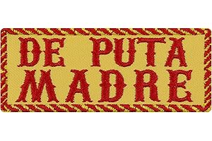 EXPRESS-STICKEREI Écusson Thermocollant - Patch Espagnol "DE PUTA MADRE" Patch Biker à Coudre/à Repasser - Espagne - Cadeau pour Motocycliste - Pour Veste en Cuir, Sac ou Gilet - Jaune - 100x40mm