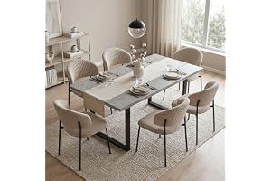 Set med 6 utdragbara matbord med 6 textilstolar, rektangulär skiva av MDF-trä och cement, modern och samtida stil för matsal